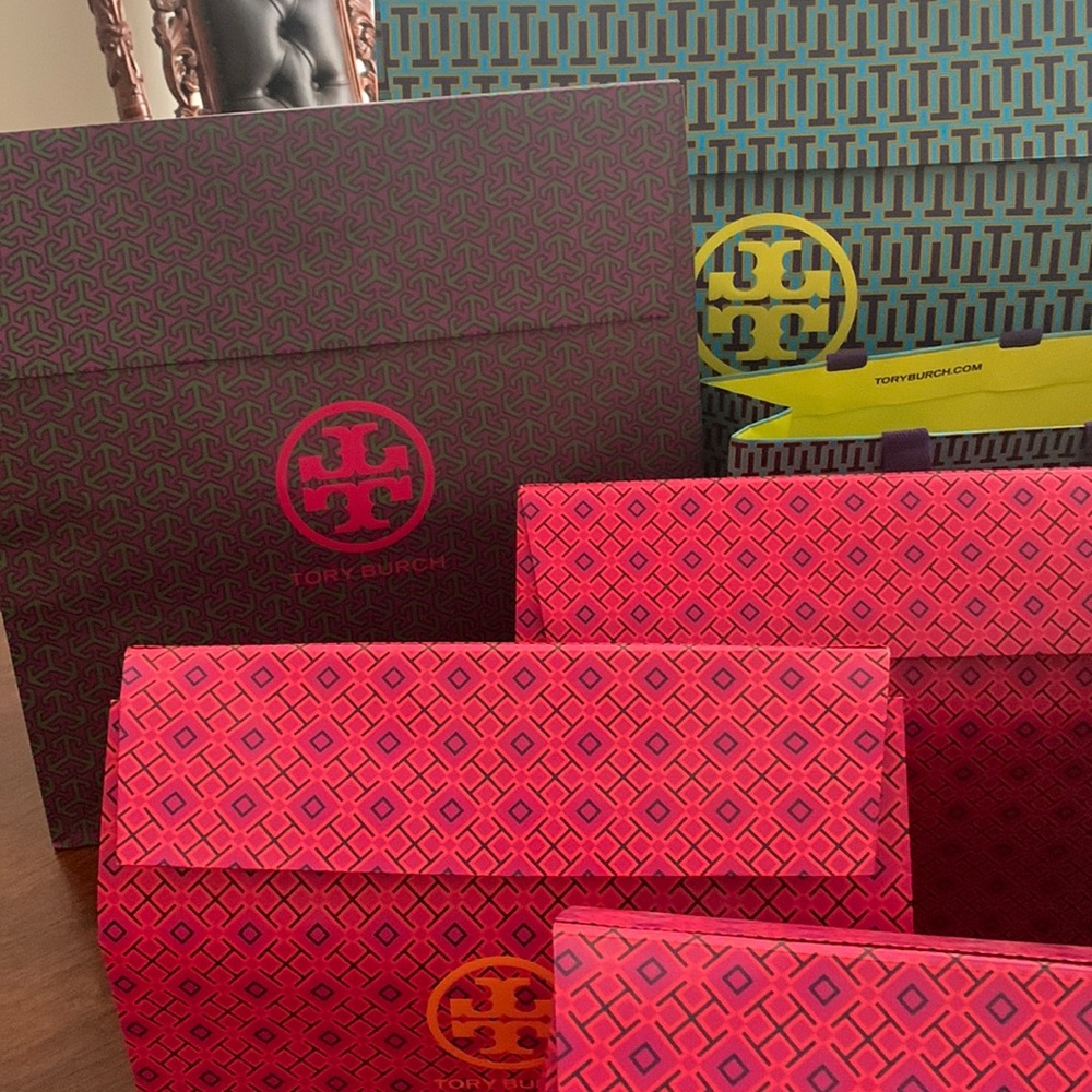 Tory Burch shopping bags and boxes